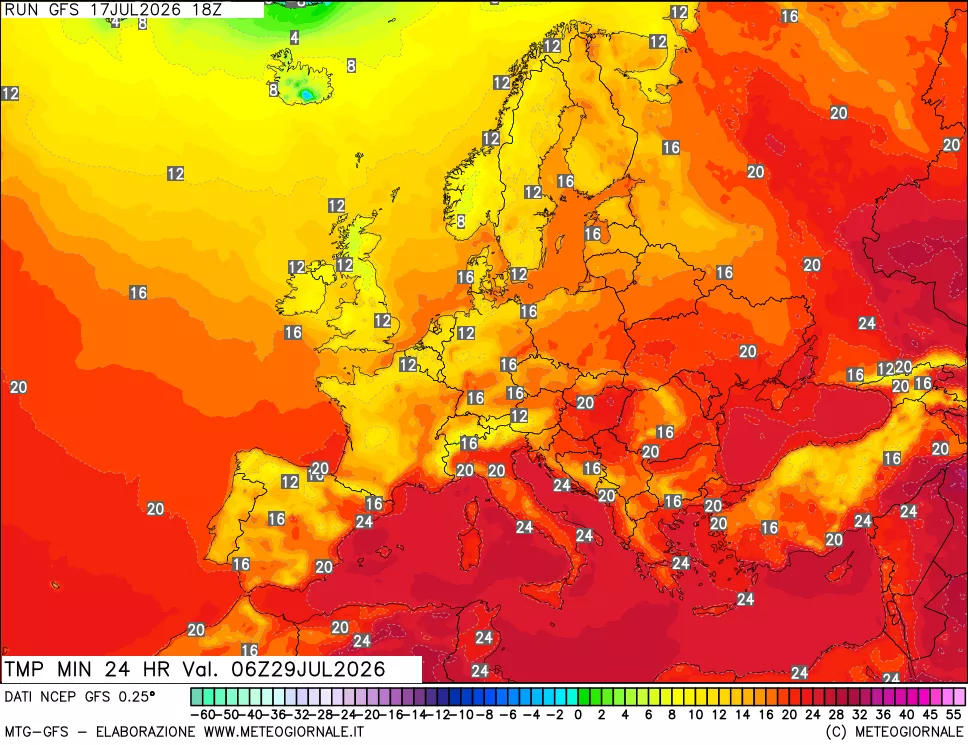 mappa Temperatura minima 24 ore