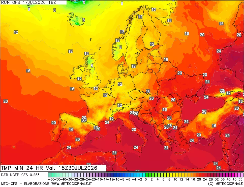 mappa Temperatura minima 24 ore