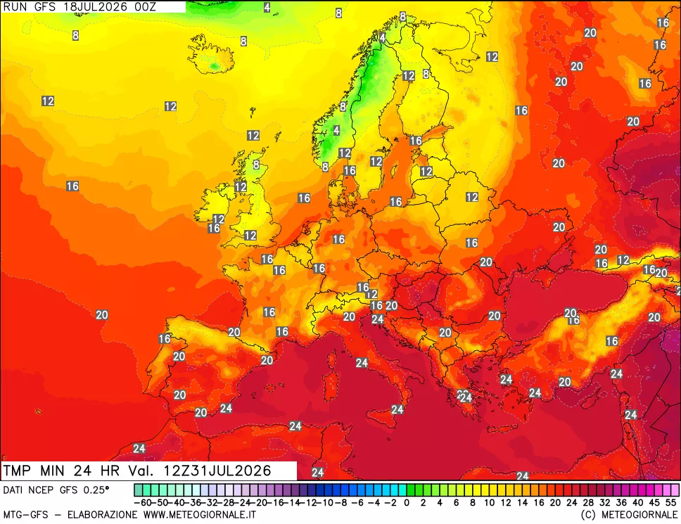 mappa Temperatura minima 24 ore