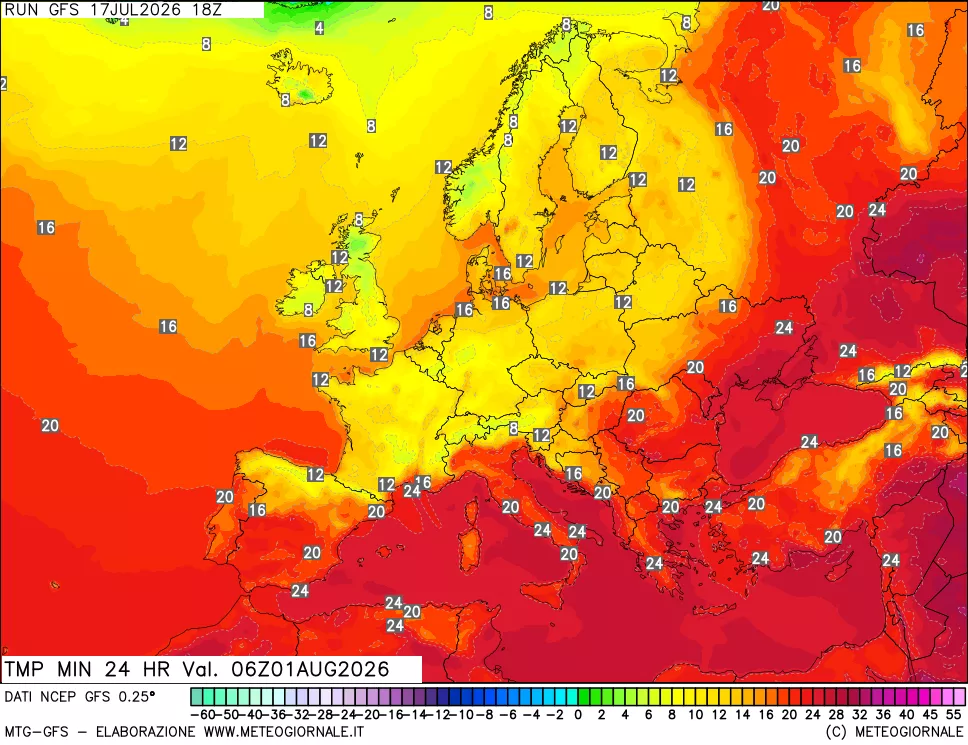 mappa Temperatura minima 24 ore
