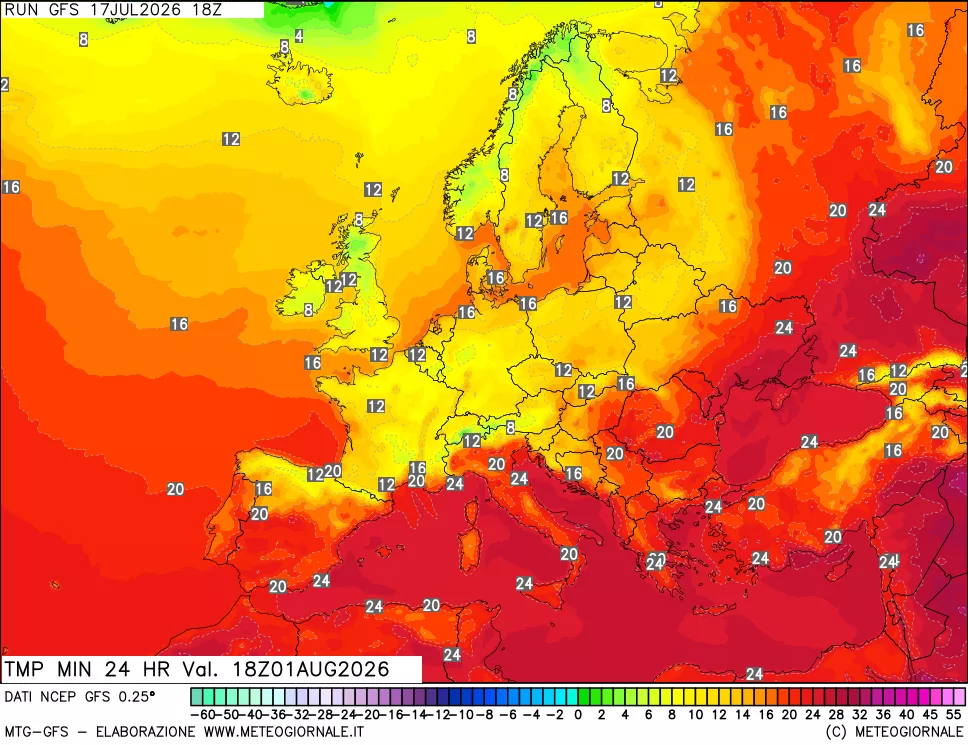 mappa Temperatura minima 24 ore