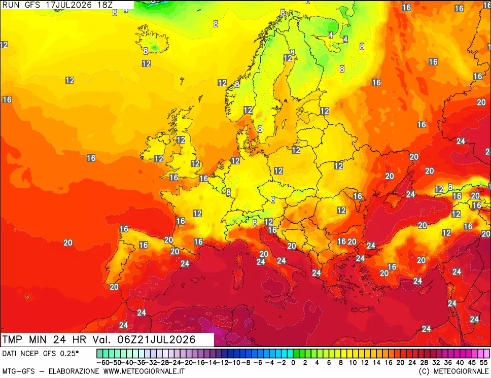 mappa Temperatura minima 24 ore