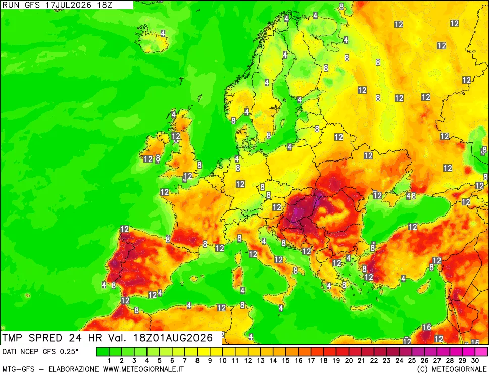 mappa Dif. TMax-TMin 24 ore