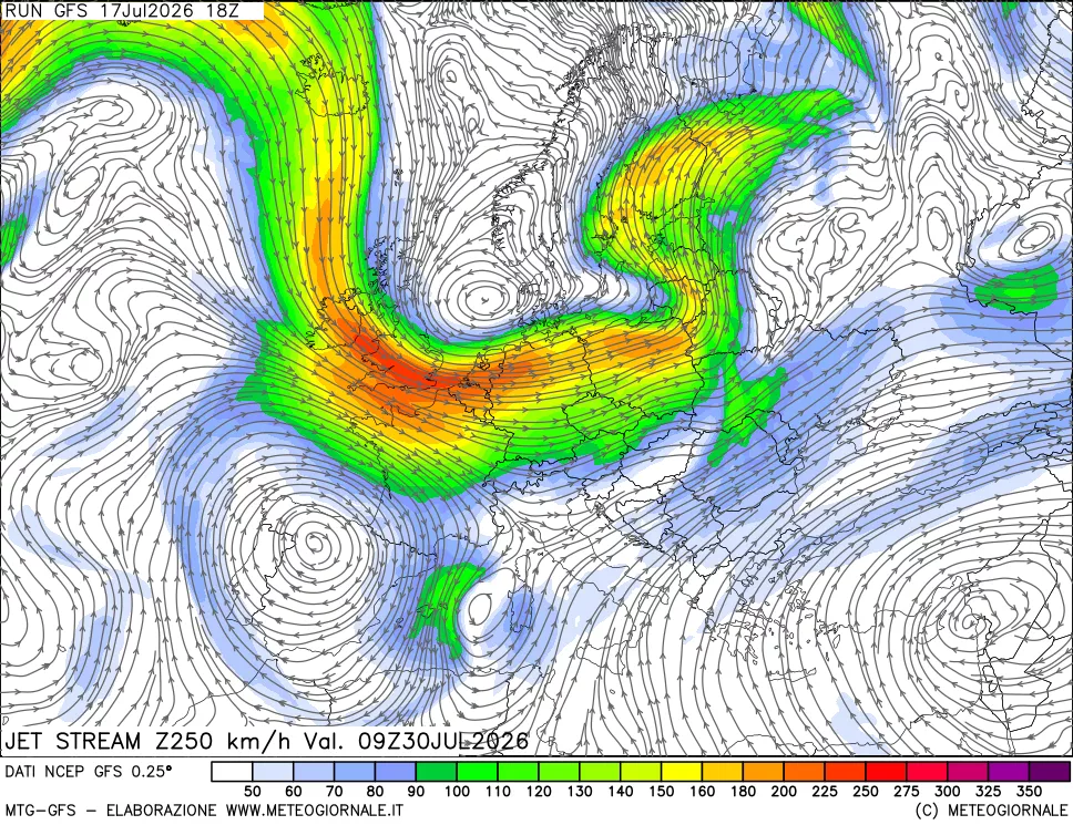 mappa 250 hPa Jet stream