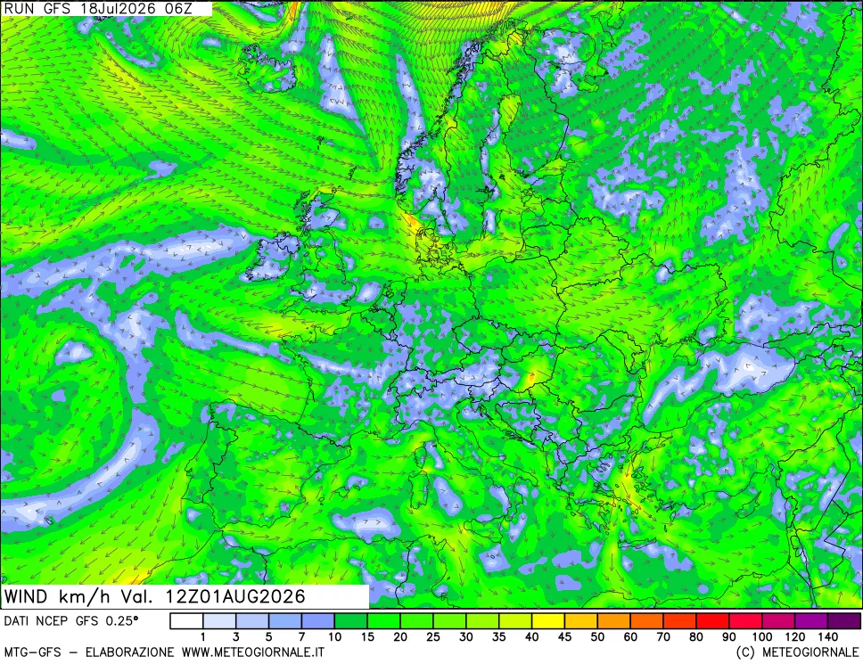 mappa 10 m Vento forza e direzione