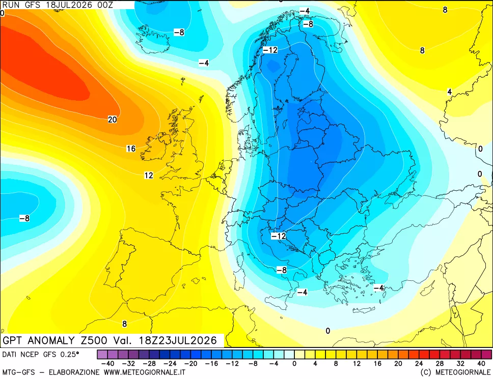 mappa 500 hPa GPT Anomaly vs Cli.No 1981-2010