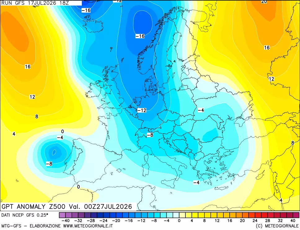 mappa 500 hPa GPT Anomaly vs Cli.No 1981-2010