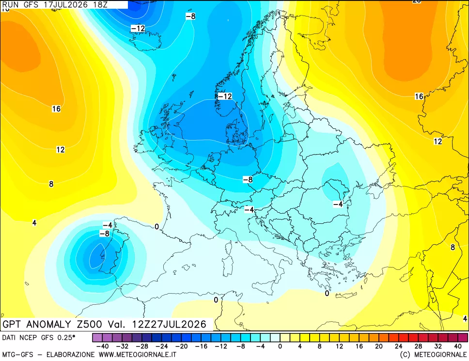 mappa 500 hPa GPT Anomaly vs Cli.No 1981-2010
