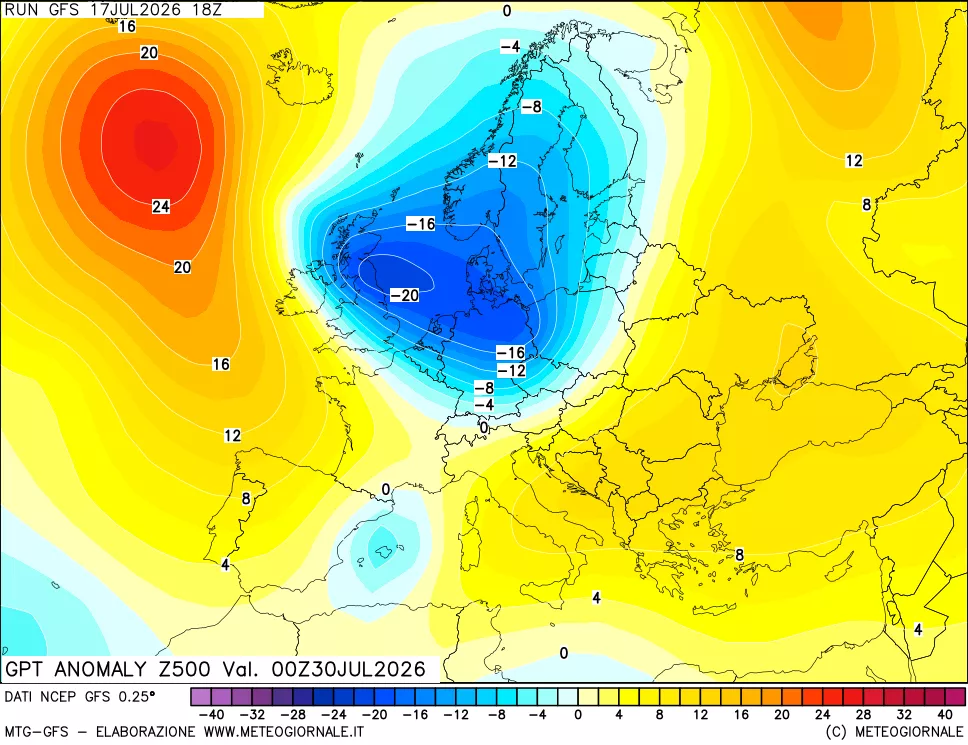 mappa 500 hPa GPT Anomaly vs Cli.No 1981-2010