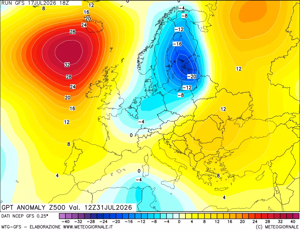 mappa 500 hPa GPT Anomaly vs Cli.No 1981-2010