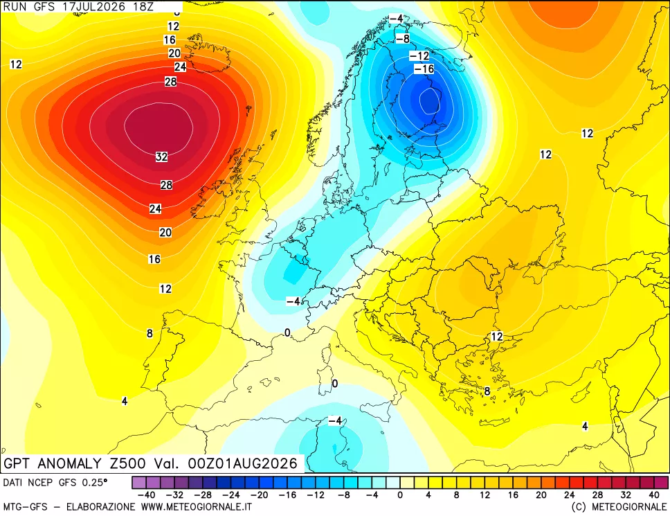 mappa 500 hPa GPT Anomaly vs Cli.No 1981-2010