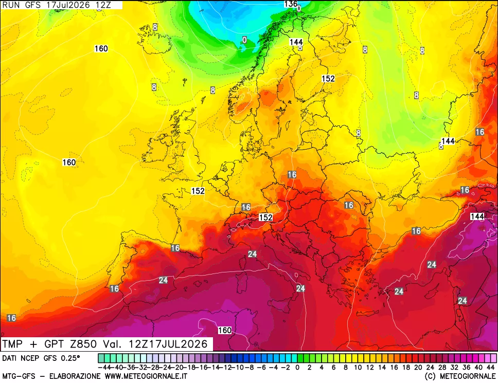 mappa 850 hPa Temp + GPT