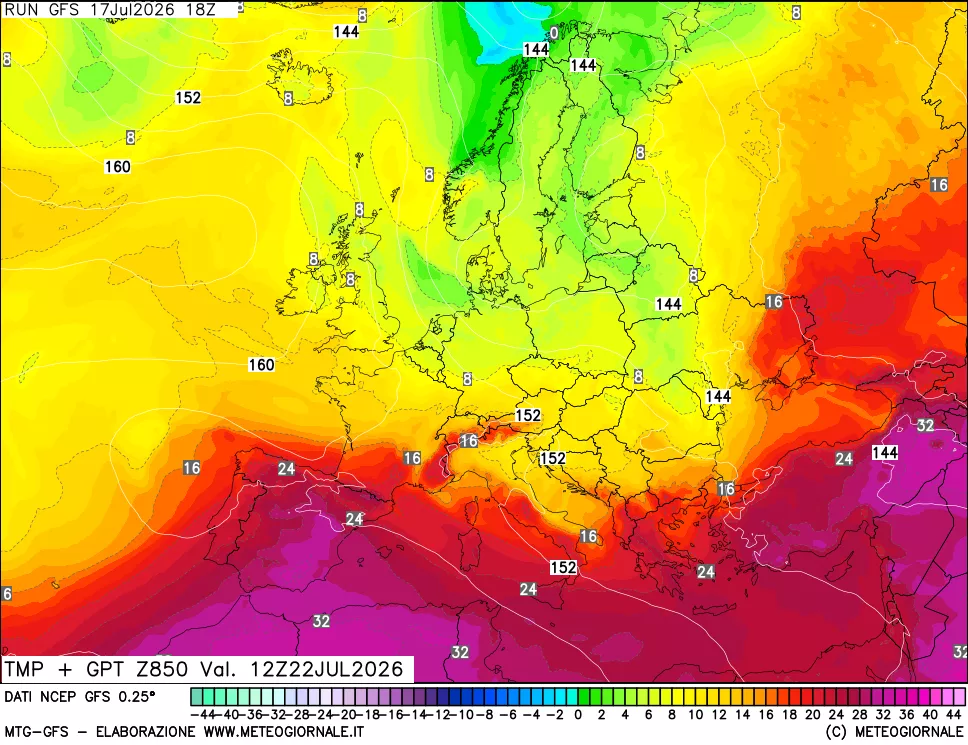 mappa 850 hPa Temp + GPT