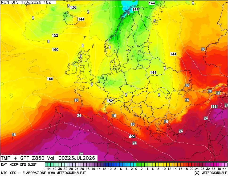 mappa 850 hPa Temp + GPT