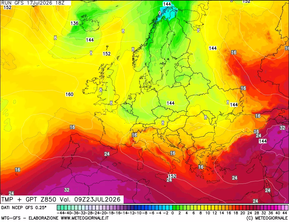 mappa 850 hPa Temp + GPT