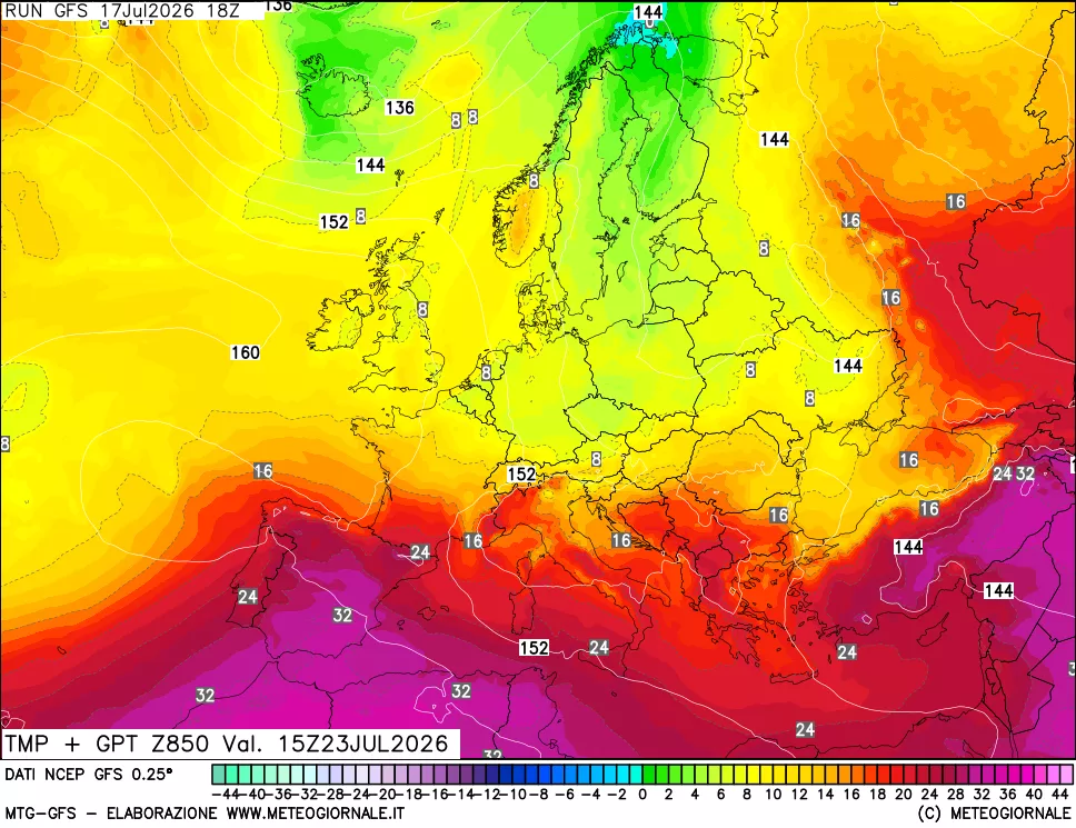mappa 850 hPa Temp + GPT