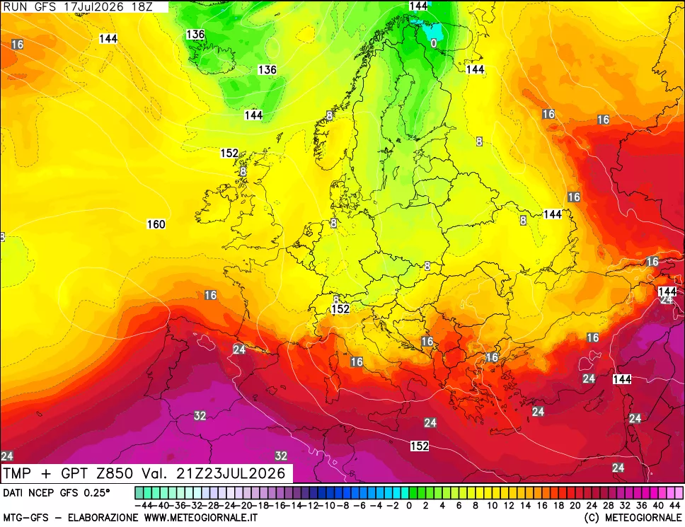 mappa 850 hPa Temp + GPT