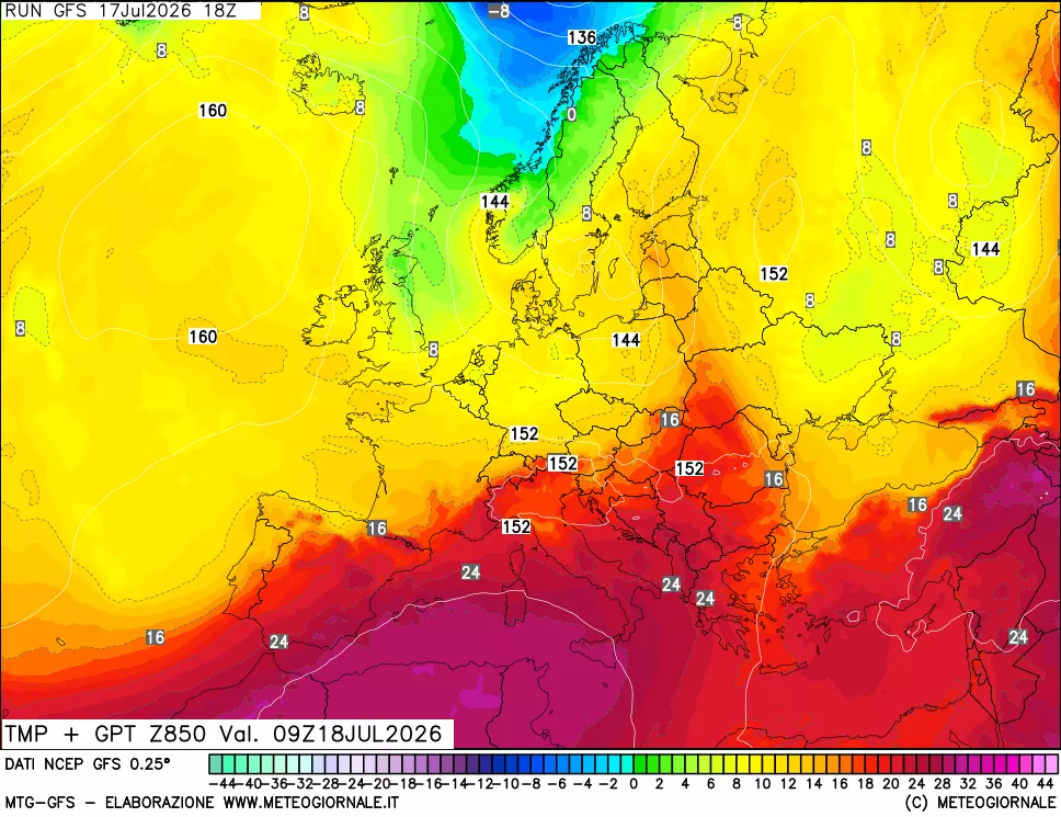 mappa 850 hPa Temp + GPT