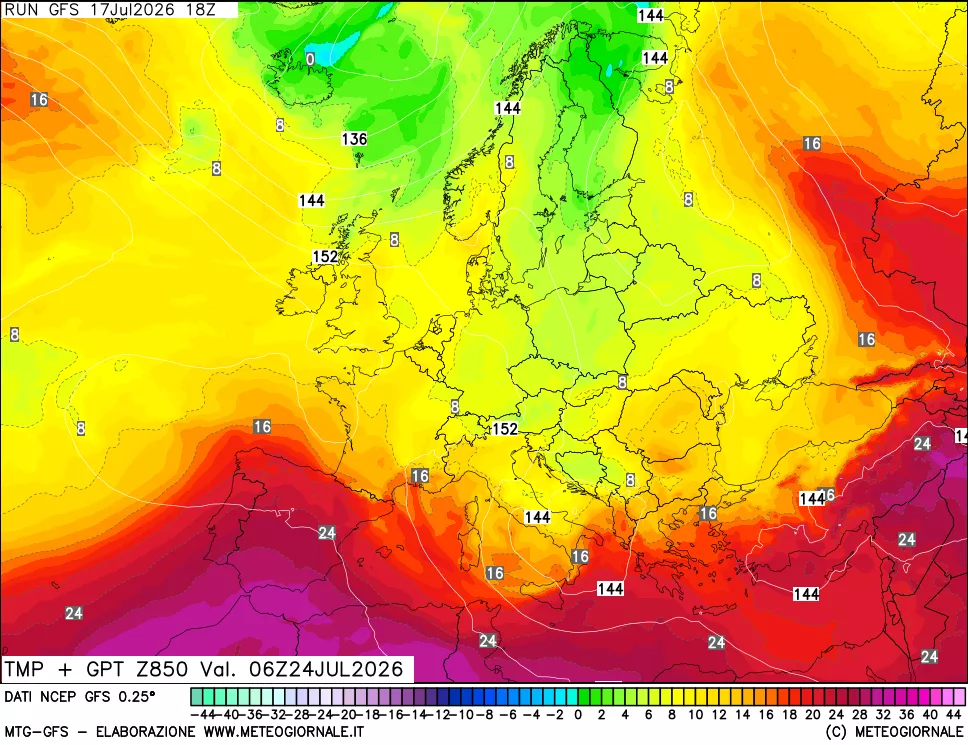 mappa 850 hPa Temp + GPT