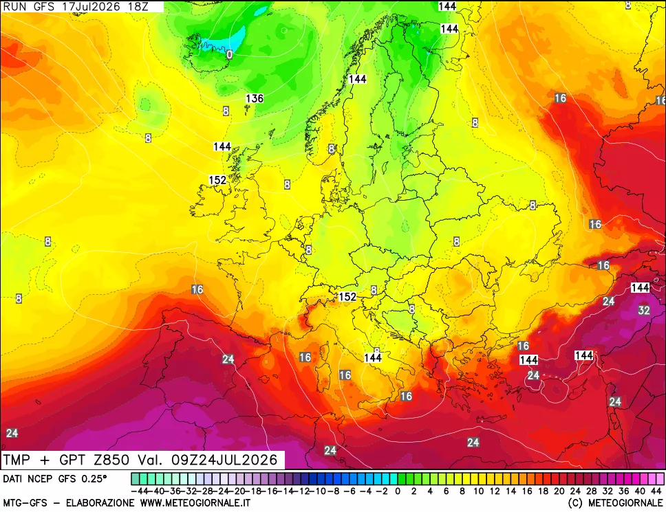 mappa 850 hPa Temp + GPT