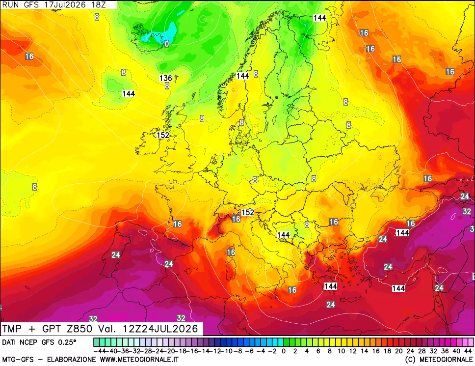 mappa 850 hPa Temp + GPT