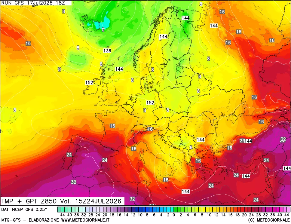 mappa 850 hPa Temp + GPT