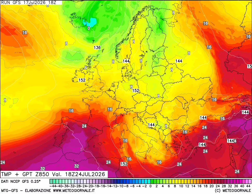 mappa 850 hPa Temp + GPT