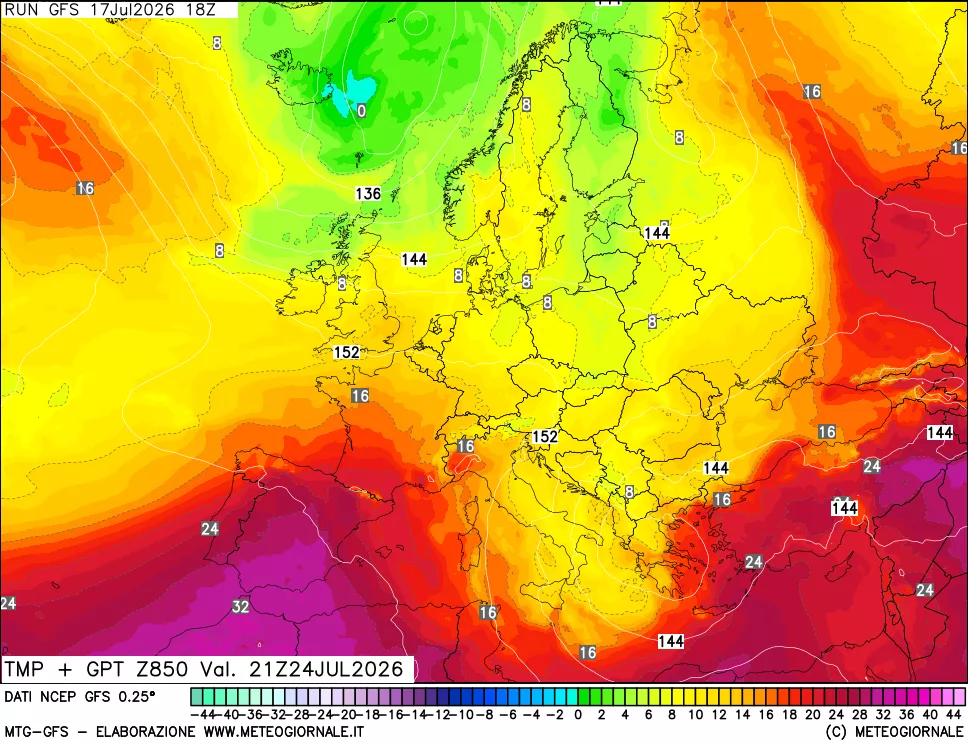 mappa 850 hPa Temp + GPT