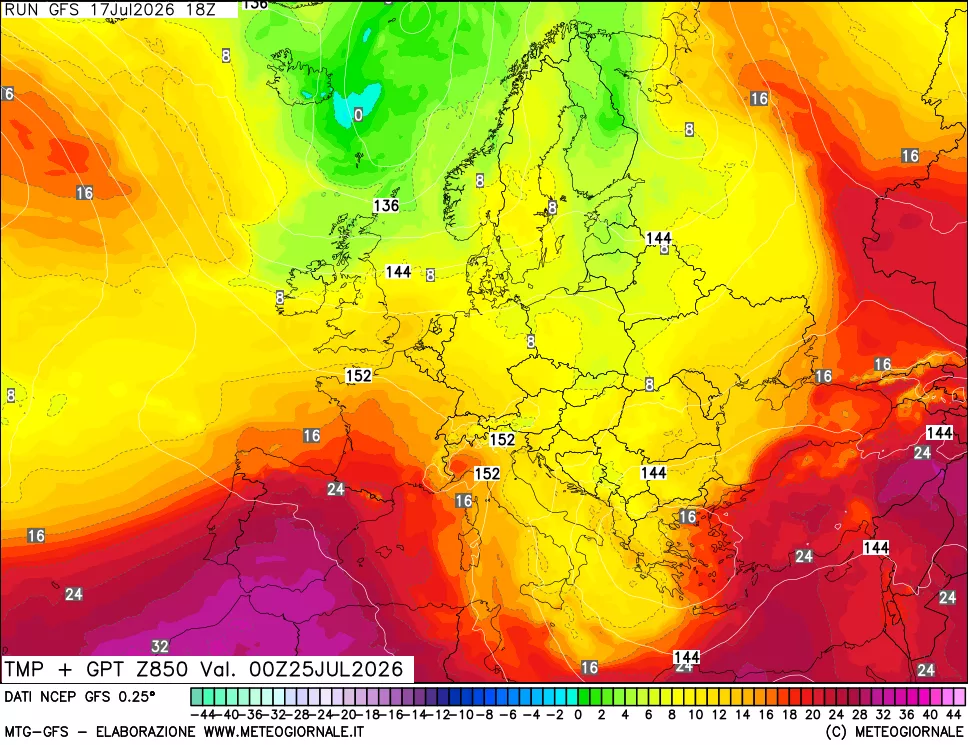 mappa 850 hPa Temp + GPT