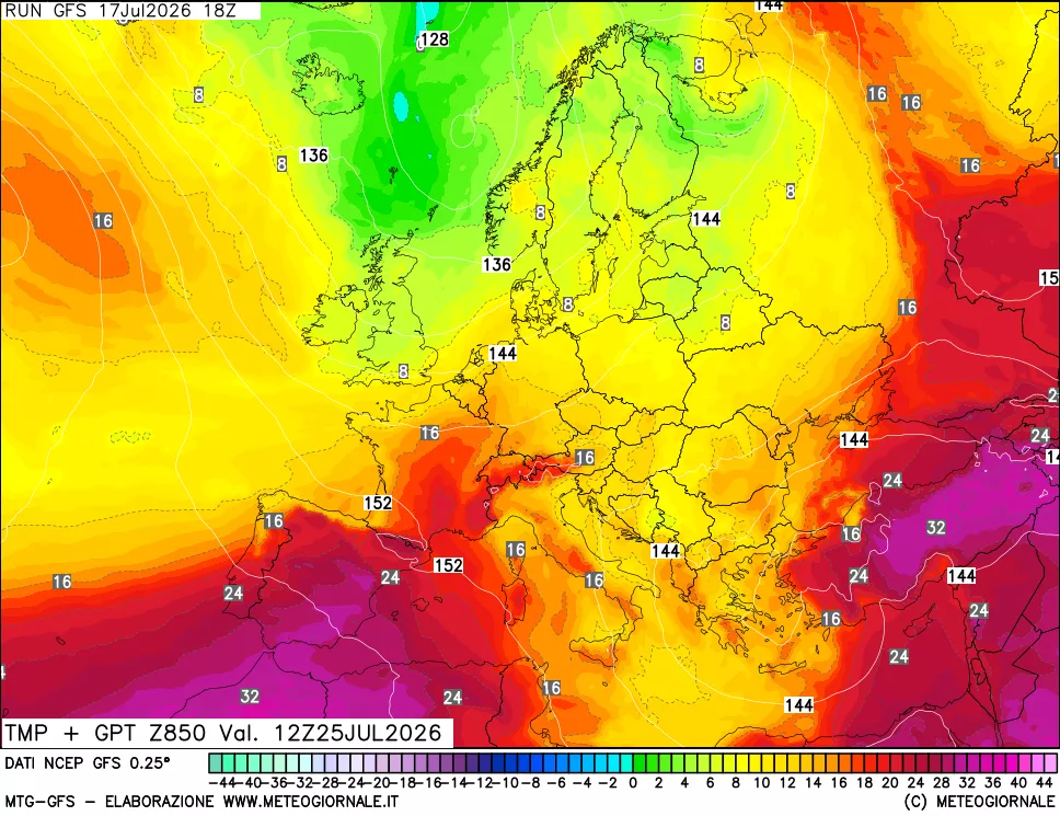 mappa 850 hPa Temp + GPT