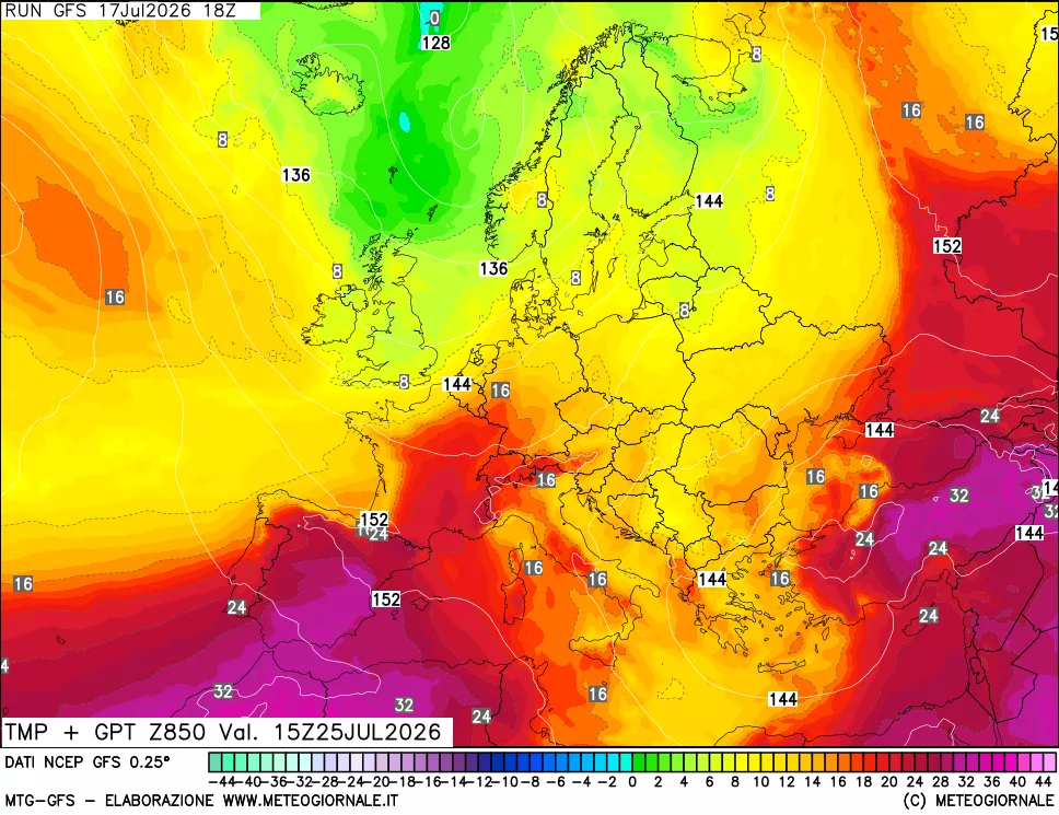 mappa 850 hPa Temp + GPT