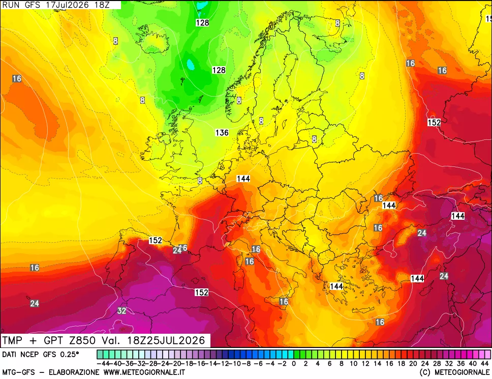 mappa 850 hPa Temp + GPT