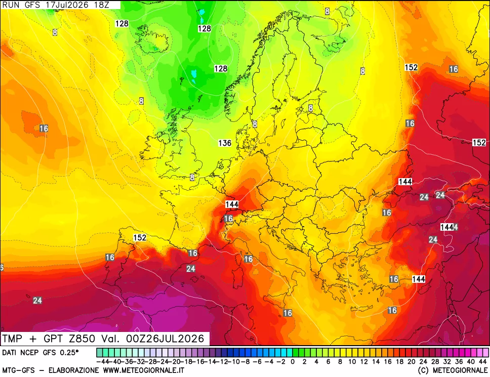 mappa 850 hPa Temp + GPT