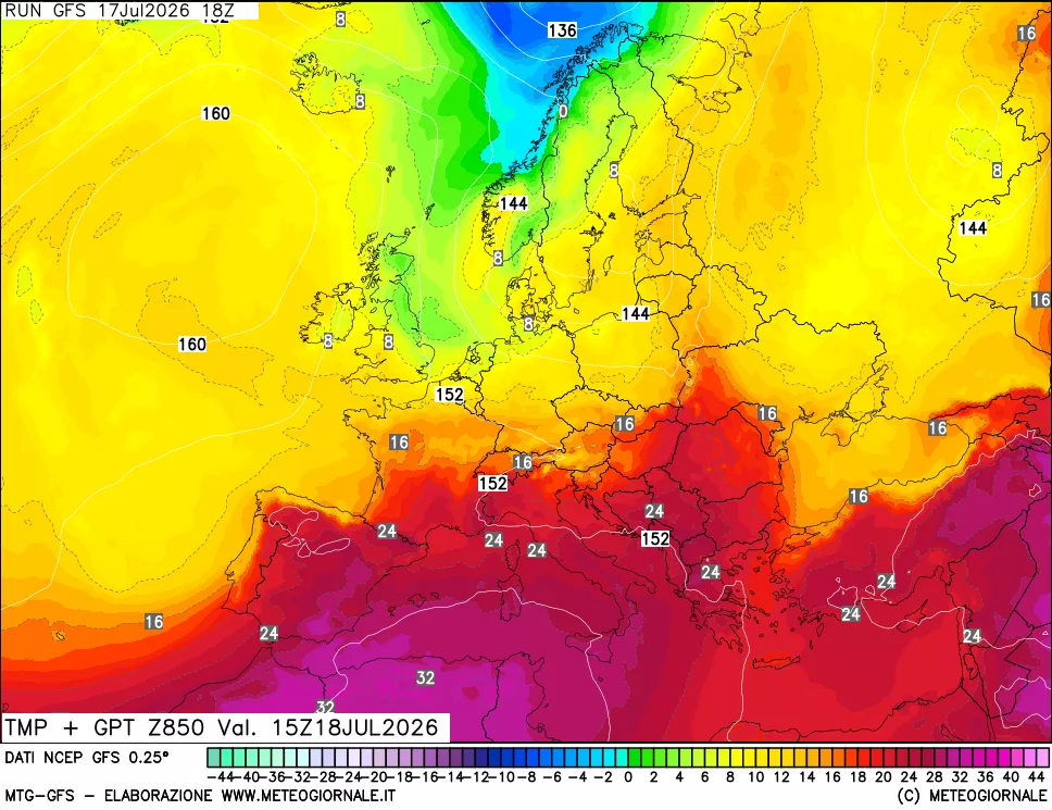 mappa 850 hPa Temp + GPT