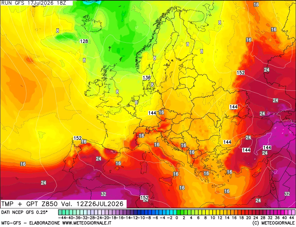 mappa 850 hPa Temp + GPT