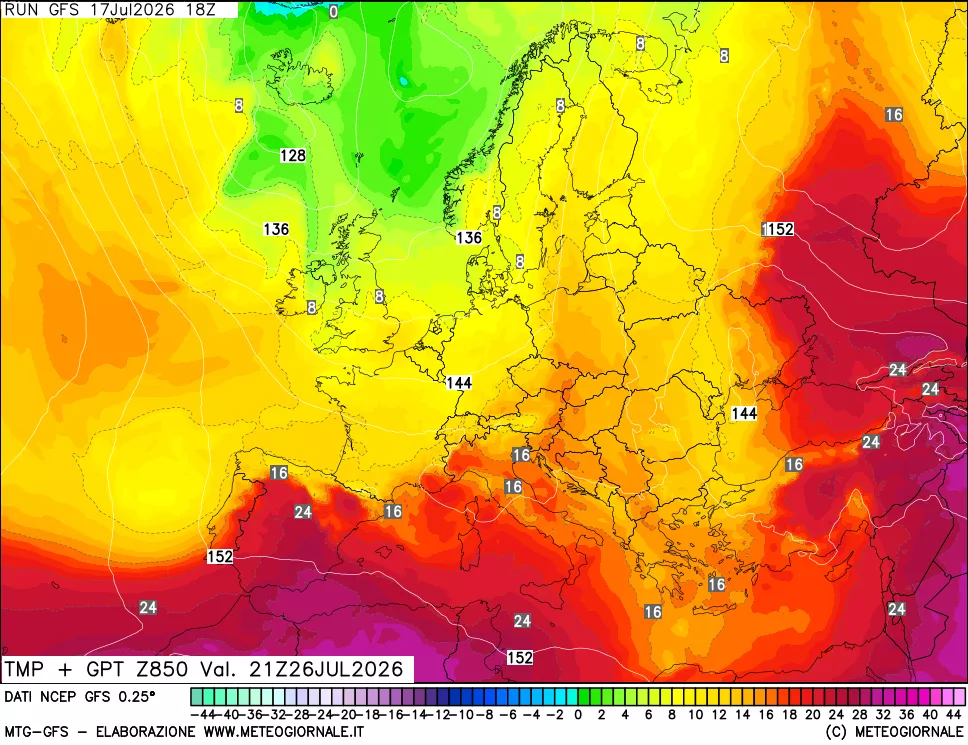 mappa 850 hPa Temp + GPT