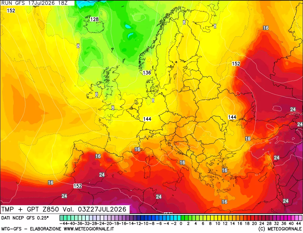 mappa 850 hPa Temp + GPT