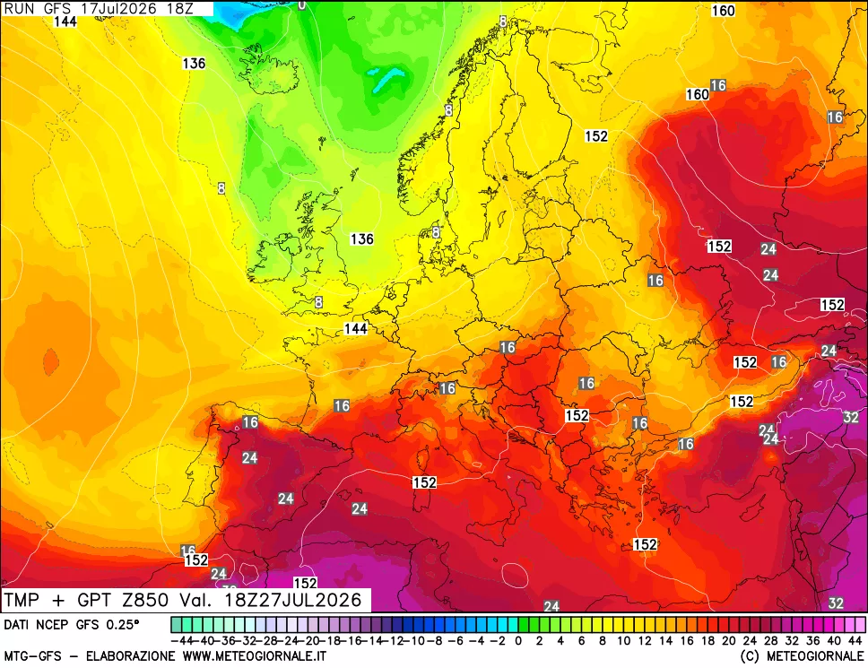 mappa 850 hPa Temp + GPT