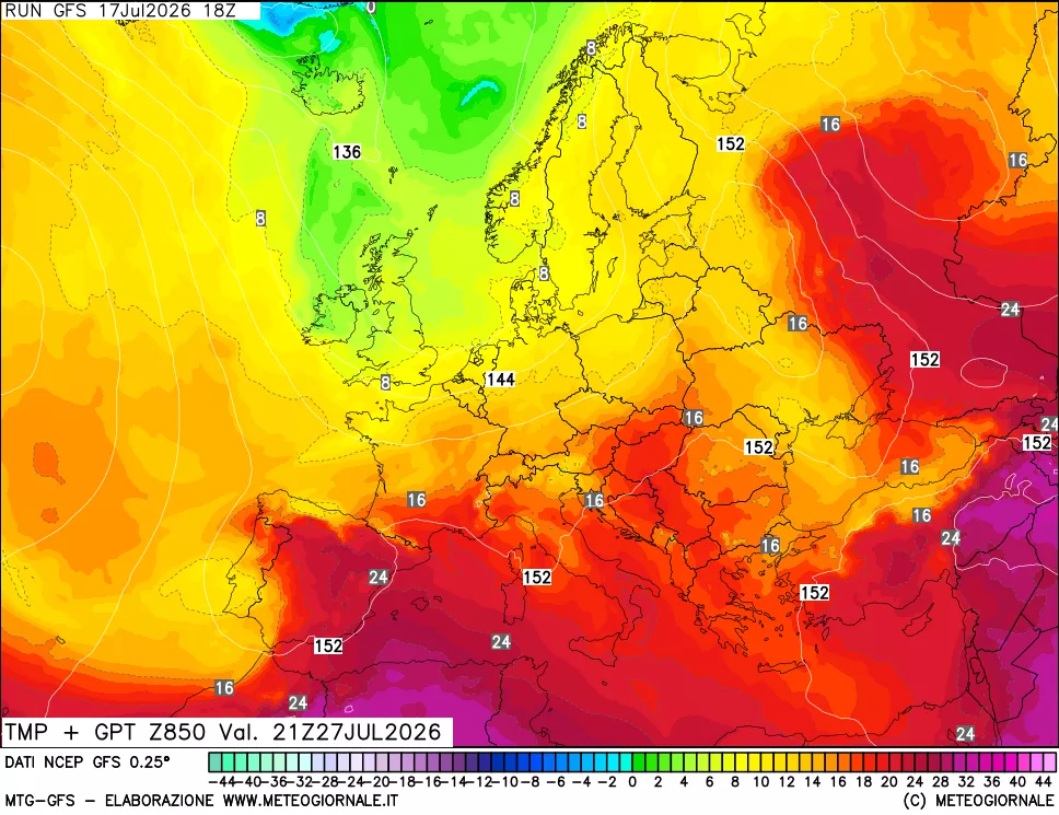 mappa 850 hPa Temp + GPT