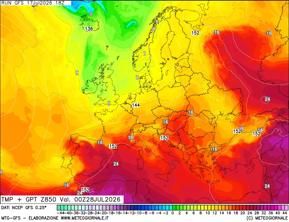 mappa 850 hPa Temp + GPT