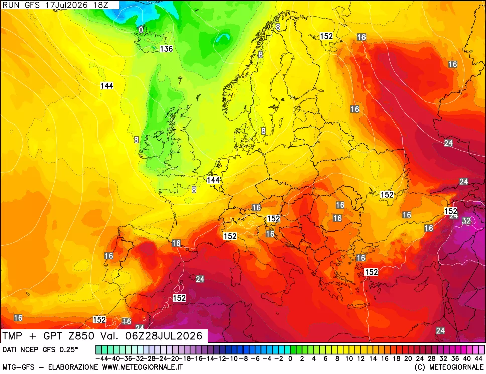 mappa 850 hPa Temp + GPT