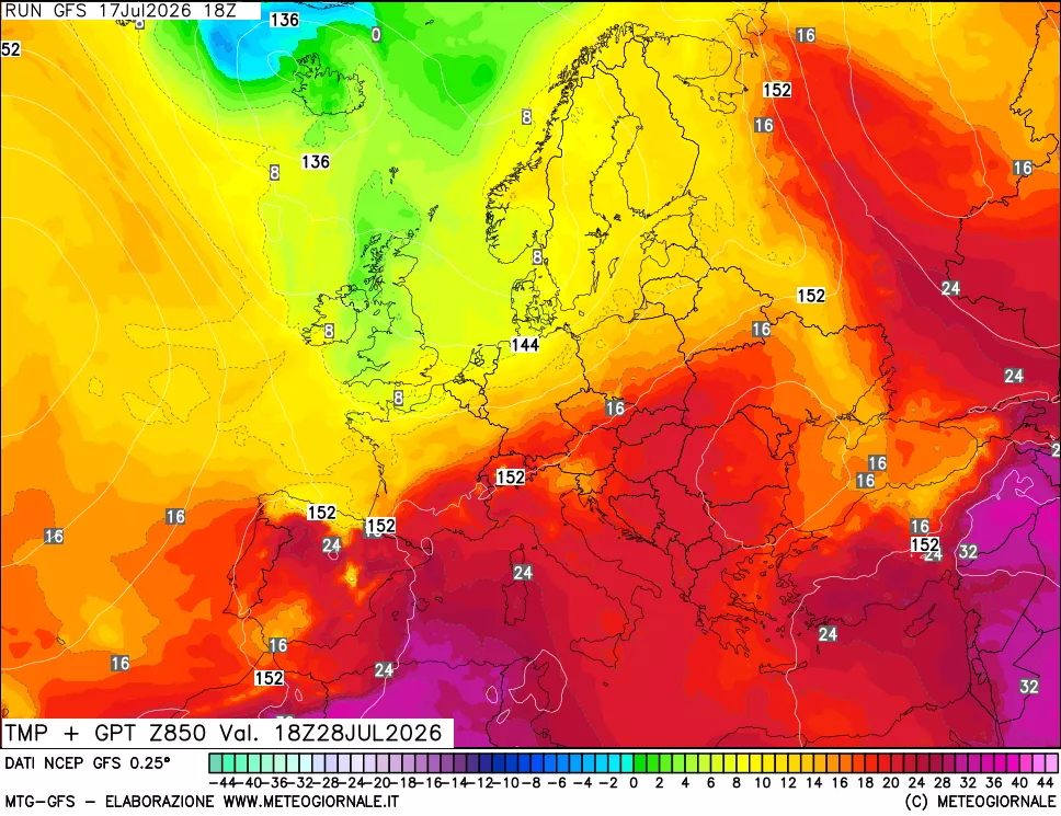 mappa 850 hPa Temp + GPT