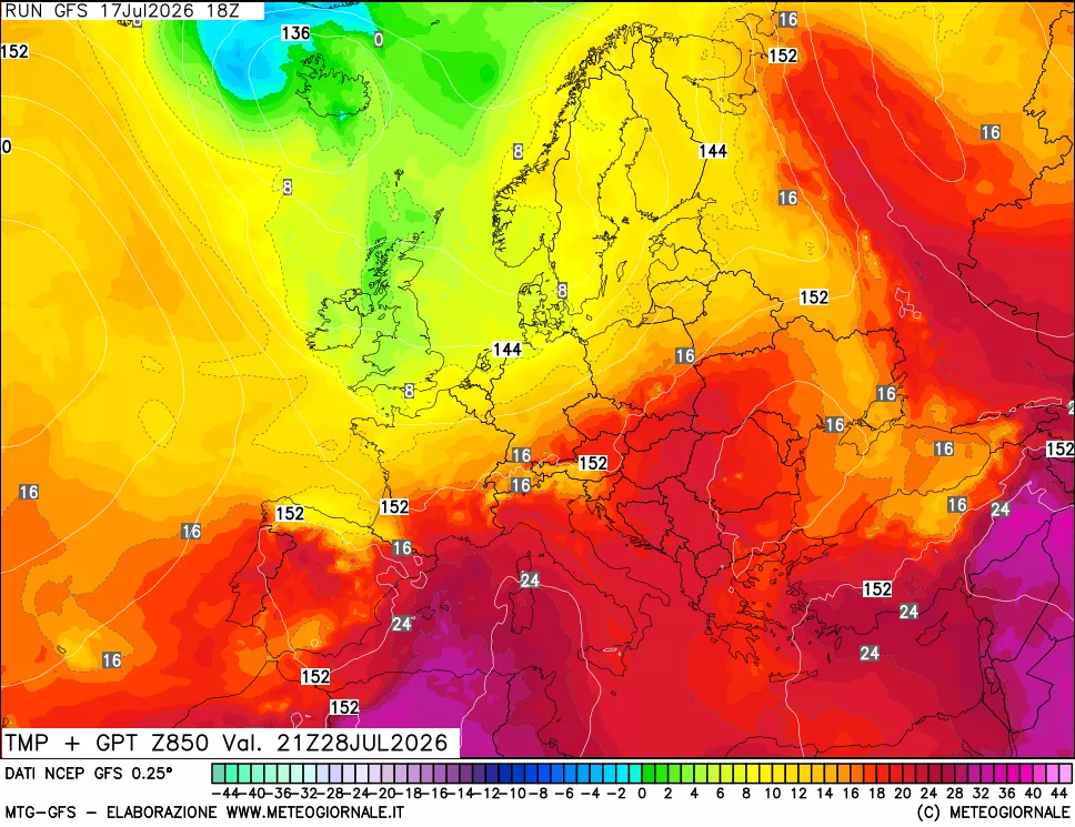 mappa 850 hPa Temp + GPT