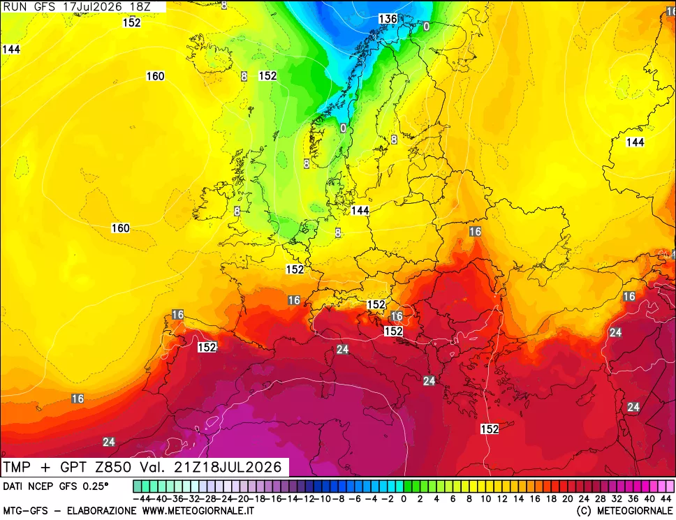 mappa 850 hPa Temp + GPT
