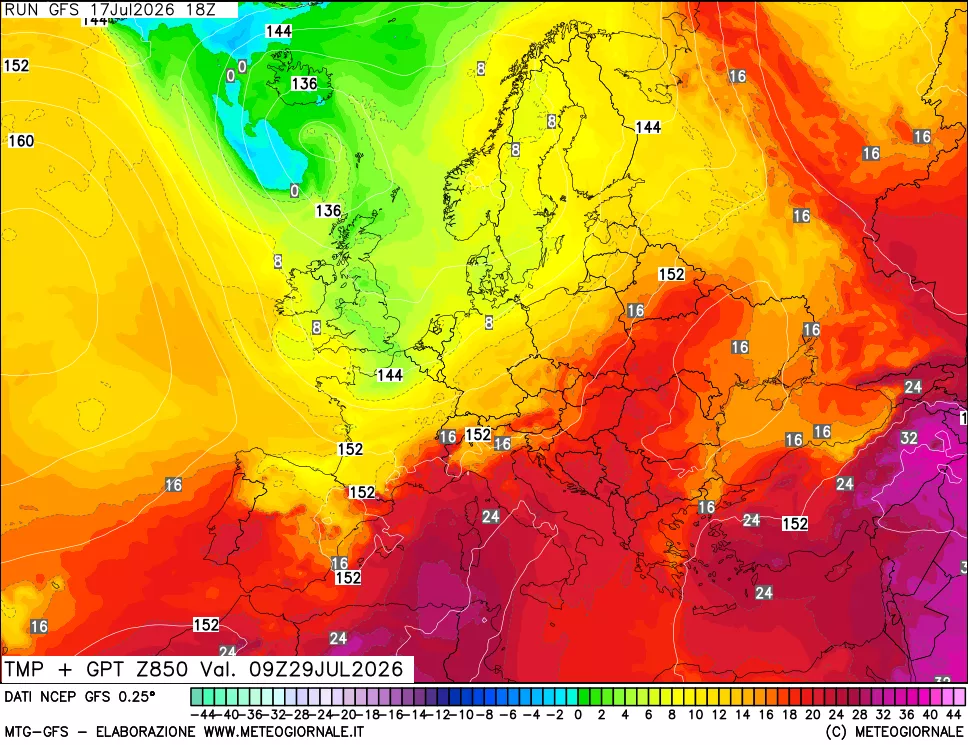 mappa 850 hPa Temp + GPT