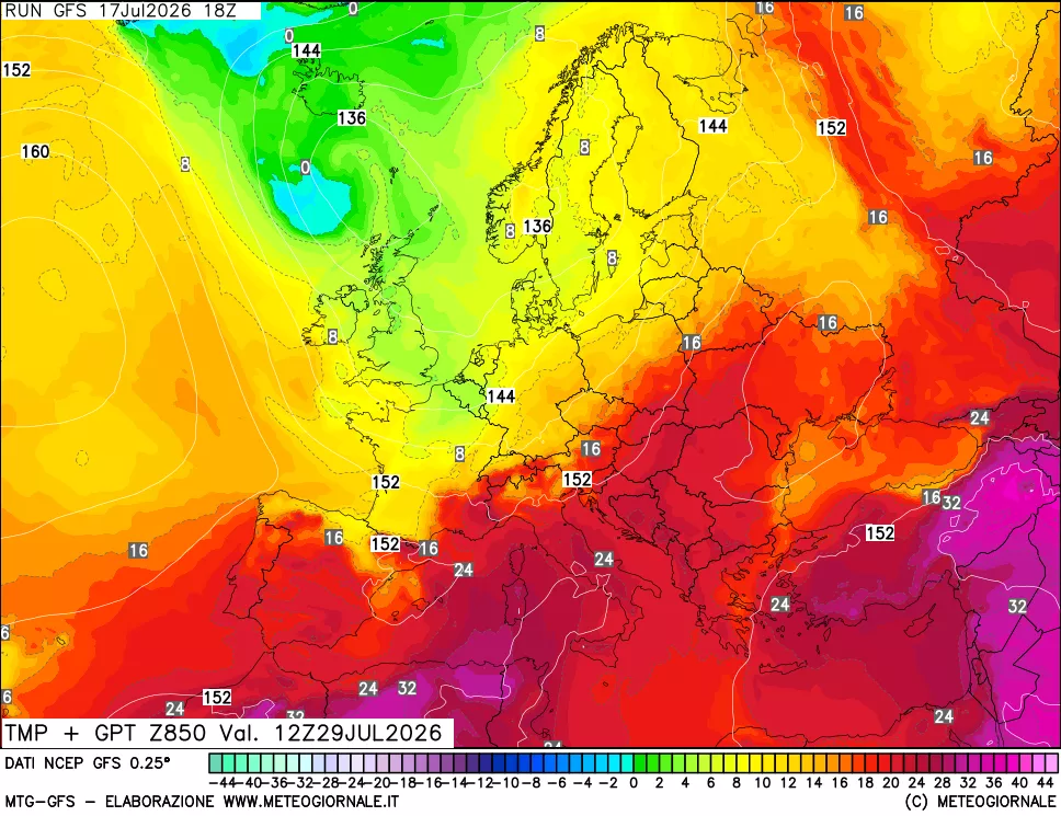 mappa 850 hPa Temp + GPT