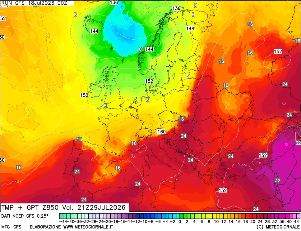 mappa 850 hPa Temp + GPT