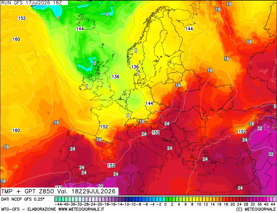 mappa 850 hPa Temp + GPT