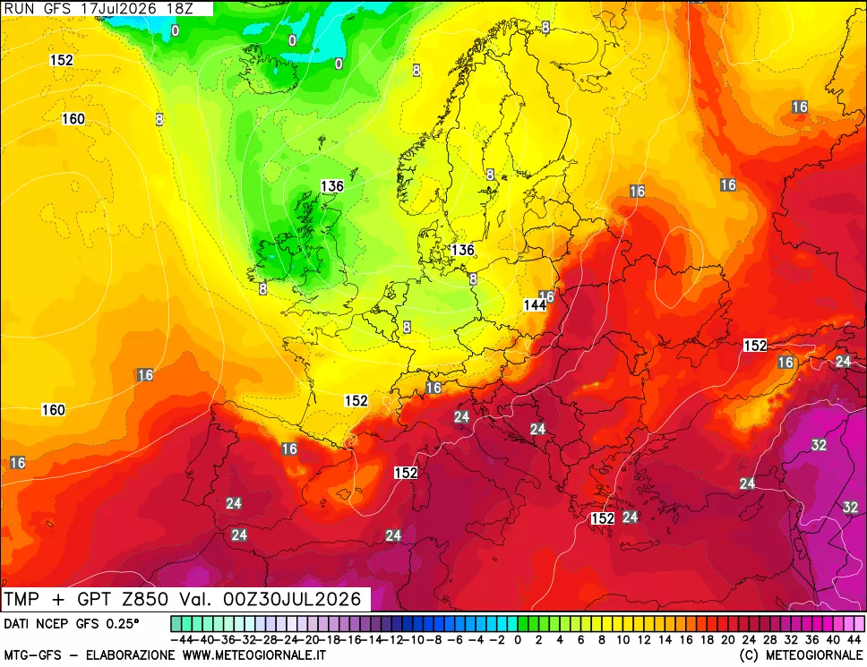 mappa 850 hPa Temp + GPT