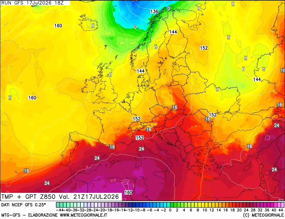 mappa 850 hPa Temp + GPT